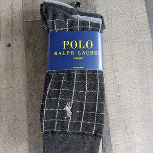Polo Ralph Lauren 3 Pairs Black and Gray Dress Crew Socks size 10 - 13